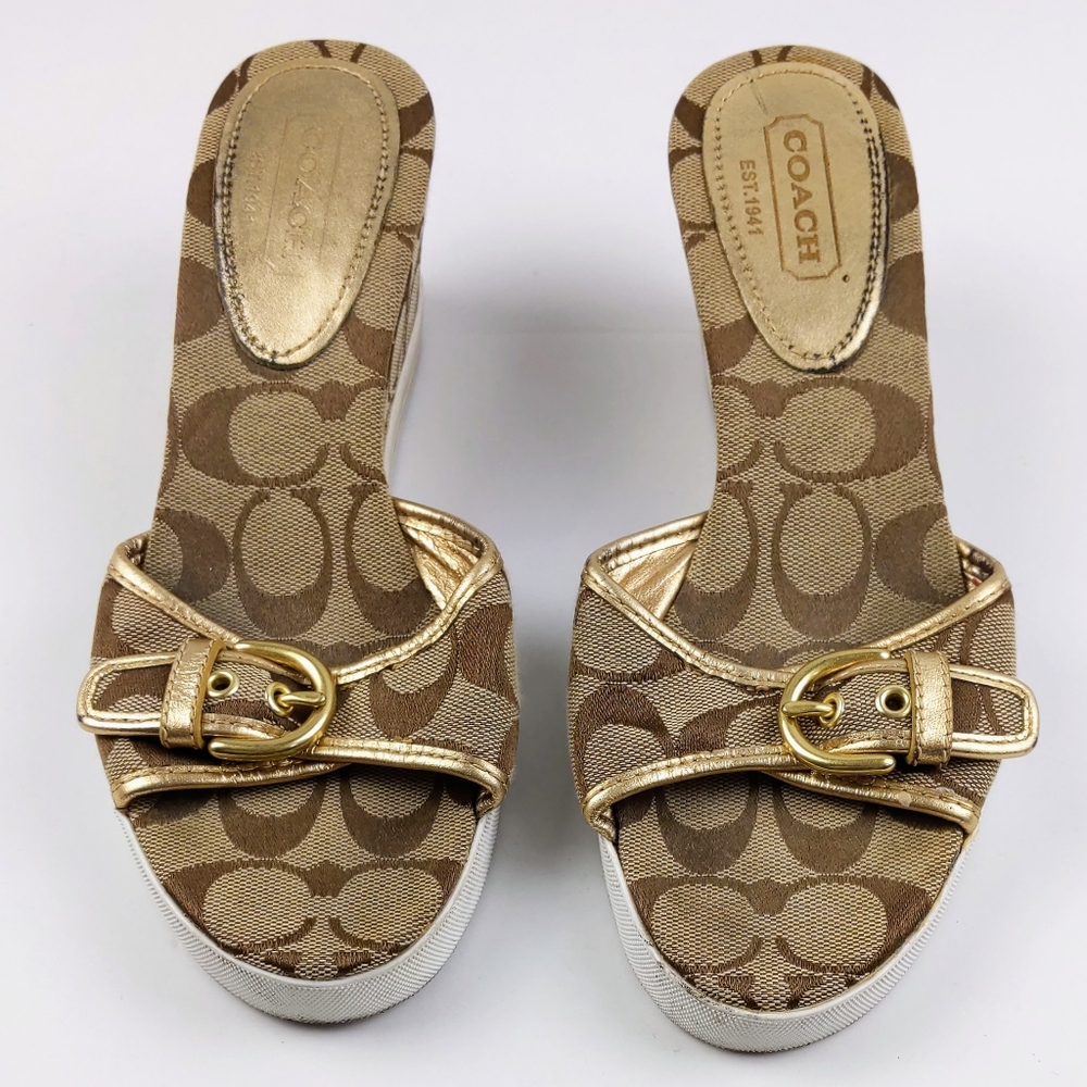 COACH PERRY 6.5 Shoes BROWN GOLD sandals WEDGE